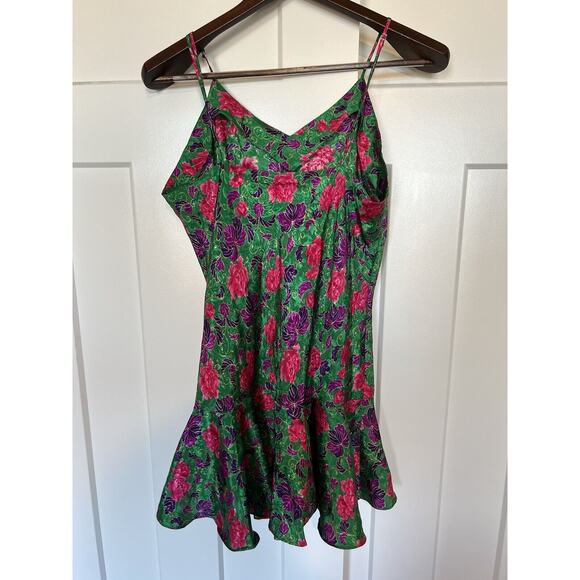 Vintage VICTORIA’S SECRET Gold Label Slip Dress Night Gown Green Floral Medium - Picture 2 of 9